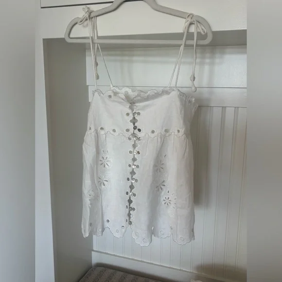 Farm Rio Off-White Flowers Richelieu Euroflax™ Premium Linen Blouse Size Small - Picture 4 of 6